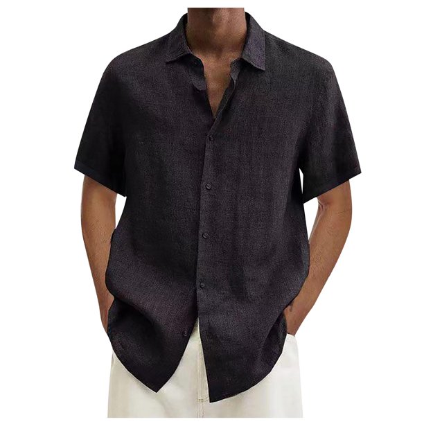 Designer Spring Summer Men's Casual Cotton Linen Solid Color Short Sleeve Shirts Loose Shirts 2XL