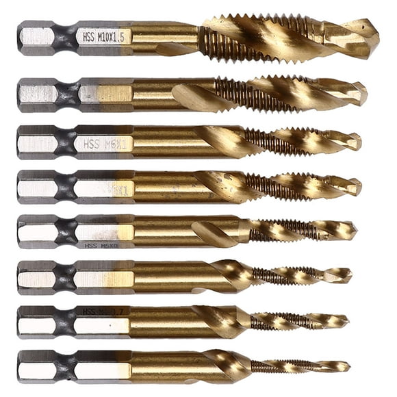 Taps Drill Bit, Spiral Flute Tap Multiple Size Standard Thread High Speed Steel Rustproof With 1/4in Hex Shank For Tapping Drilling Chamfering