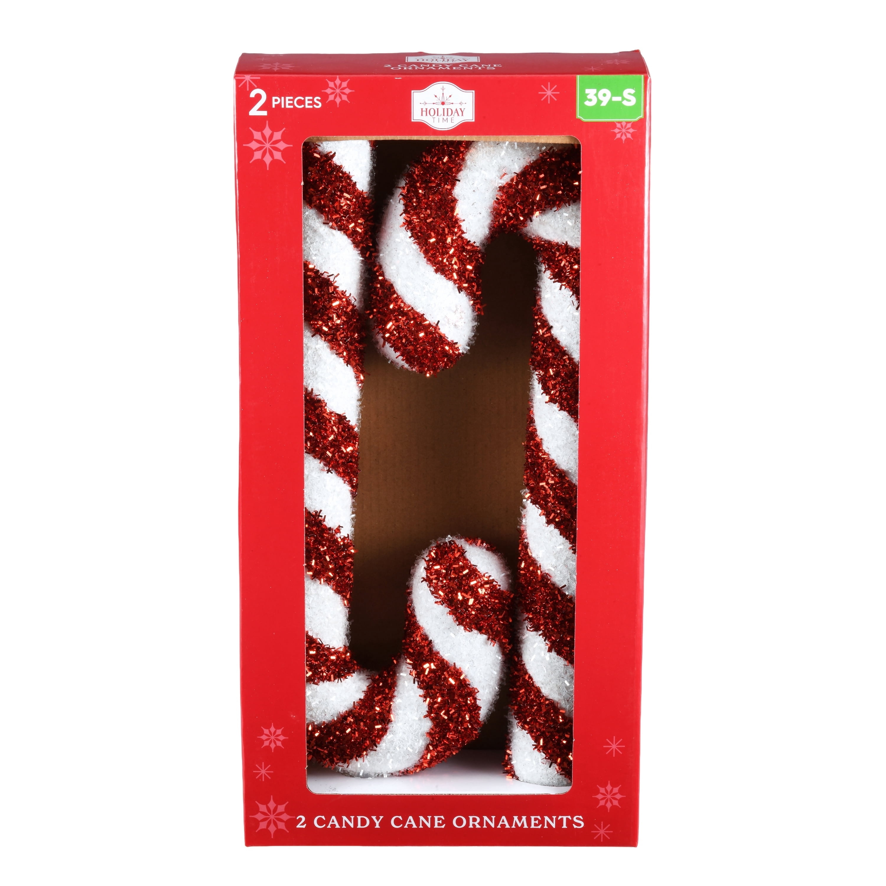 2-Count Red and White Jumbo Tinsel Candy Cane Shatterproof Christmas Ornaments, 14", by Holiday Time