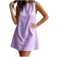 thumbnail image 3 of VBVC Women's Gingham Sleeveless Shift Mini Dress,Ladies Crew Neck A-Line Tunic Dress,Casual Summer Plaid Sundress For Women,Purple,S-2XL, 3 of 8