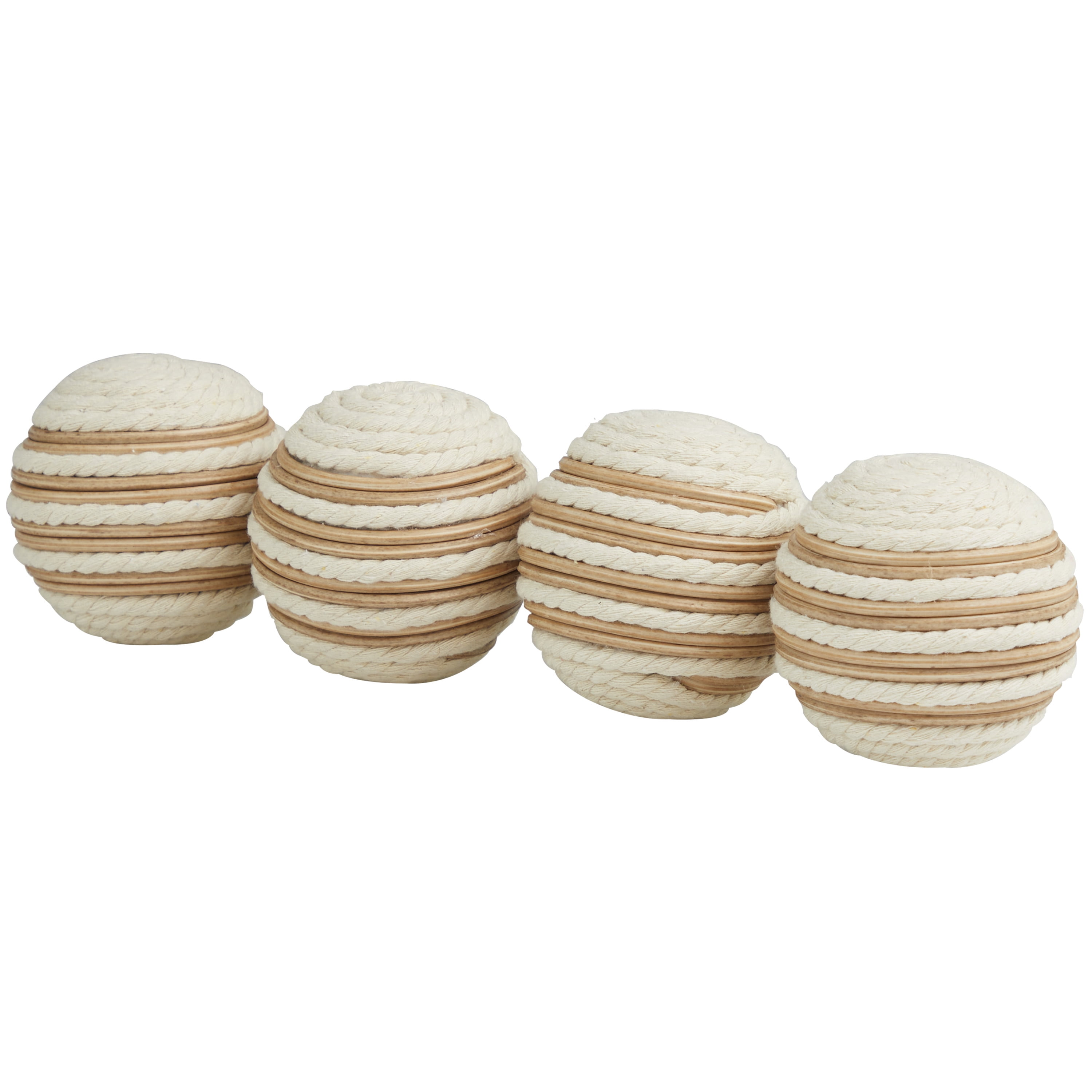 DecMode White 4" Handmade Decorative Ball Jute Orbs & Vase Filler (4 Count)
