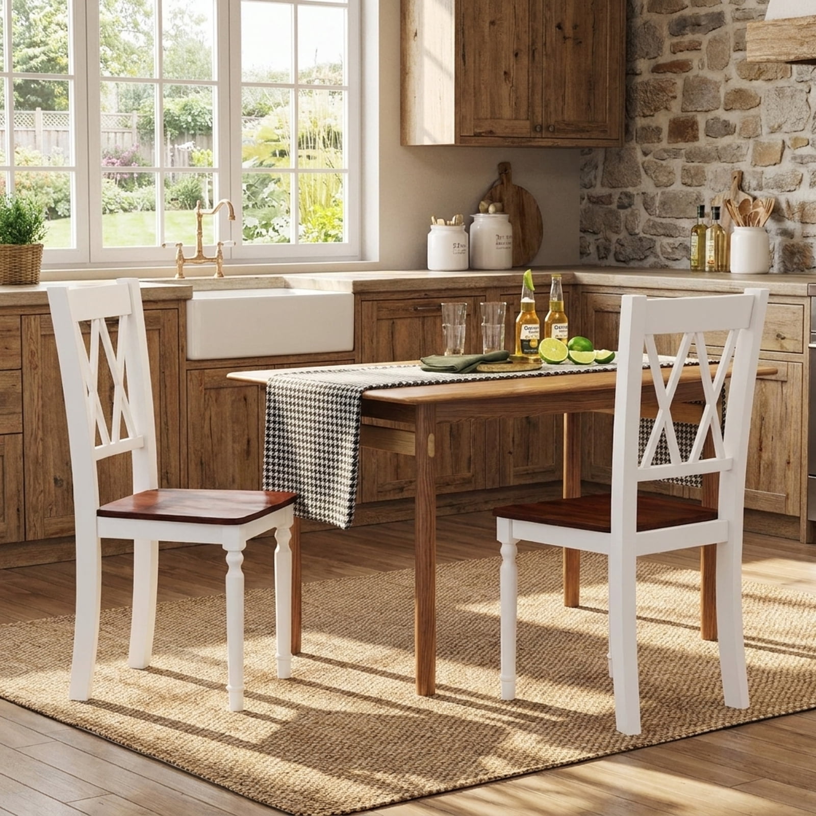 Furnibear Farmhouse Wood Dining Chairs Set of 2 with Contoured Rubber Wood Seat and Solid LVL Frame for Kitchen and Dining Room, Walnut