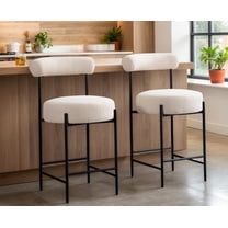 CIMOTA Cream Counter Height Bar Stools Set of 2, 26 Inch Modern Bar Chairs with Open Backs Kitchen Island Barstools with Black Metal Legs, 26 Inch/Linen Beige