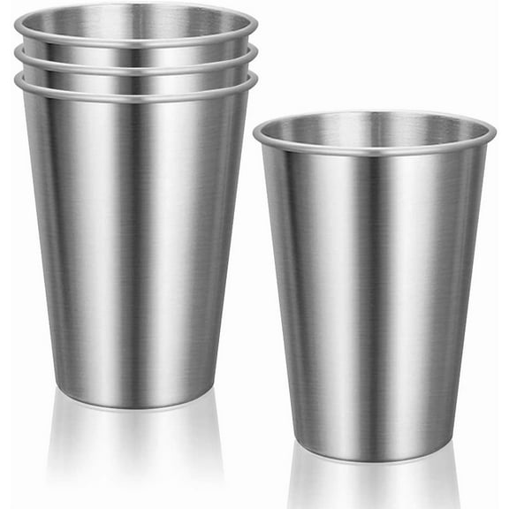 4Pcs Premium 304 Stainless Steel Cups, Stackable Drinking Cups, Shatterproof Metal Cups, 12oz 350ml, Silver