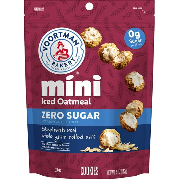 Voortman Zero Sugar Mini Iced Oatmeal Cookies, 5 oz Bag