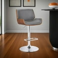 thumbnail image 4 of London Gray Faux Leather Adjustable Height Swivel Walnut Wood and Chrome Bar Stool, 4 of 8