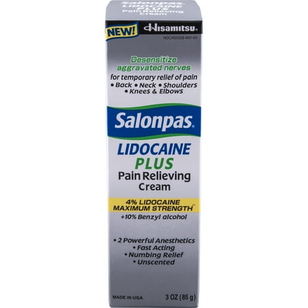 - Salonpas Lidocaine Plus Pain Relieving Cream, 3 Oz Tube