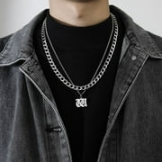 Punk Friends Gift Sweater chain Couple Necklace Thick Chain Men Women Titanium Steel Necklace Men Clavicle Chain Korean Style Necklace Cuban Letter Necklace W