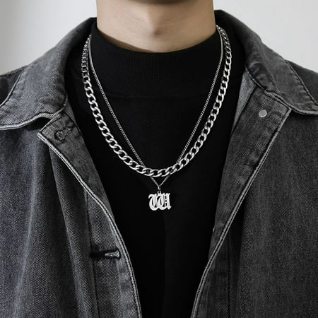 Punk Friends Gift Sweater chain Couple Necklace Thick Chain Men Women Titanium Steel Necklace Men Clavicle Chain Korean Style Necklace Cuban Letter Necklace W