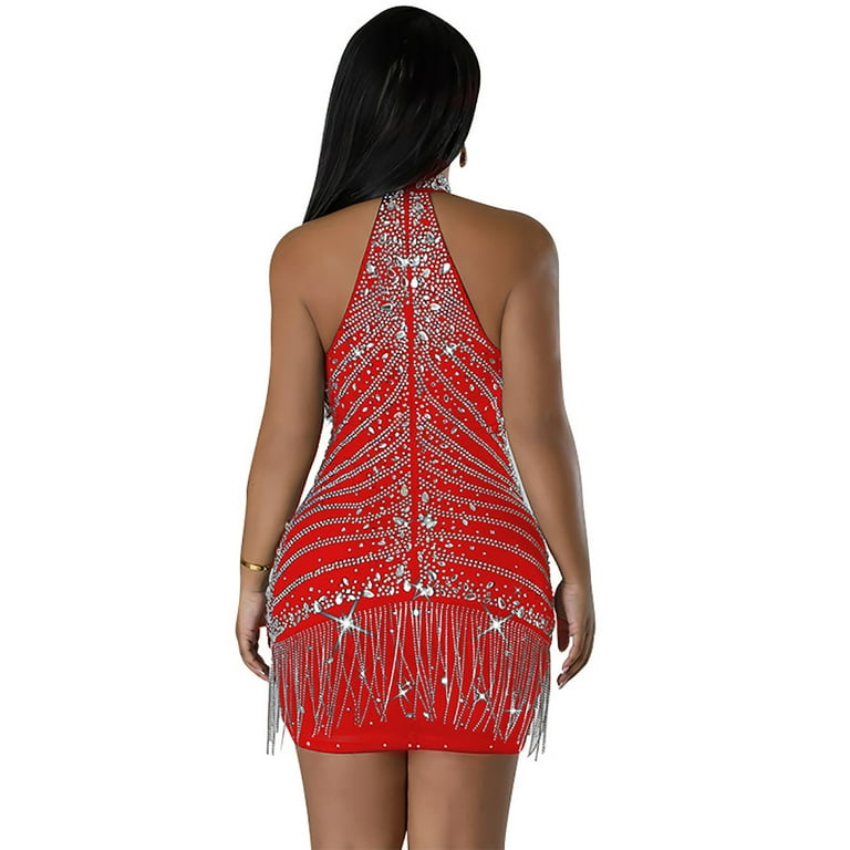 bodycon dress shirt Halter Deep V-Neck Floral Print Bodycon Dress, Red / XS main image 0