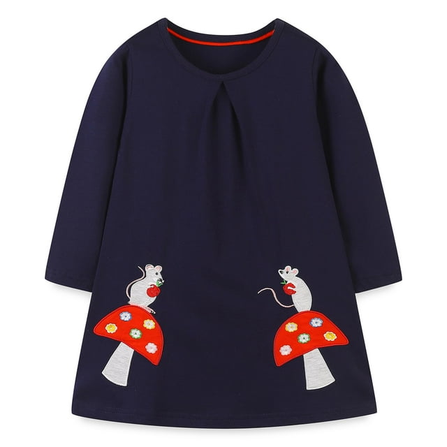 Vestido Hongshilian de algodón de manga larga para niñas, casual, 7T, con ratón
