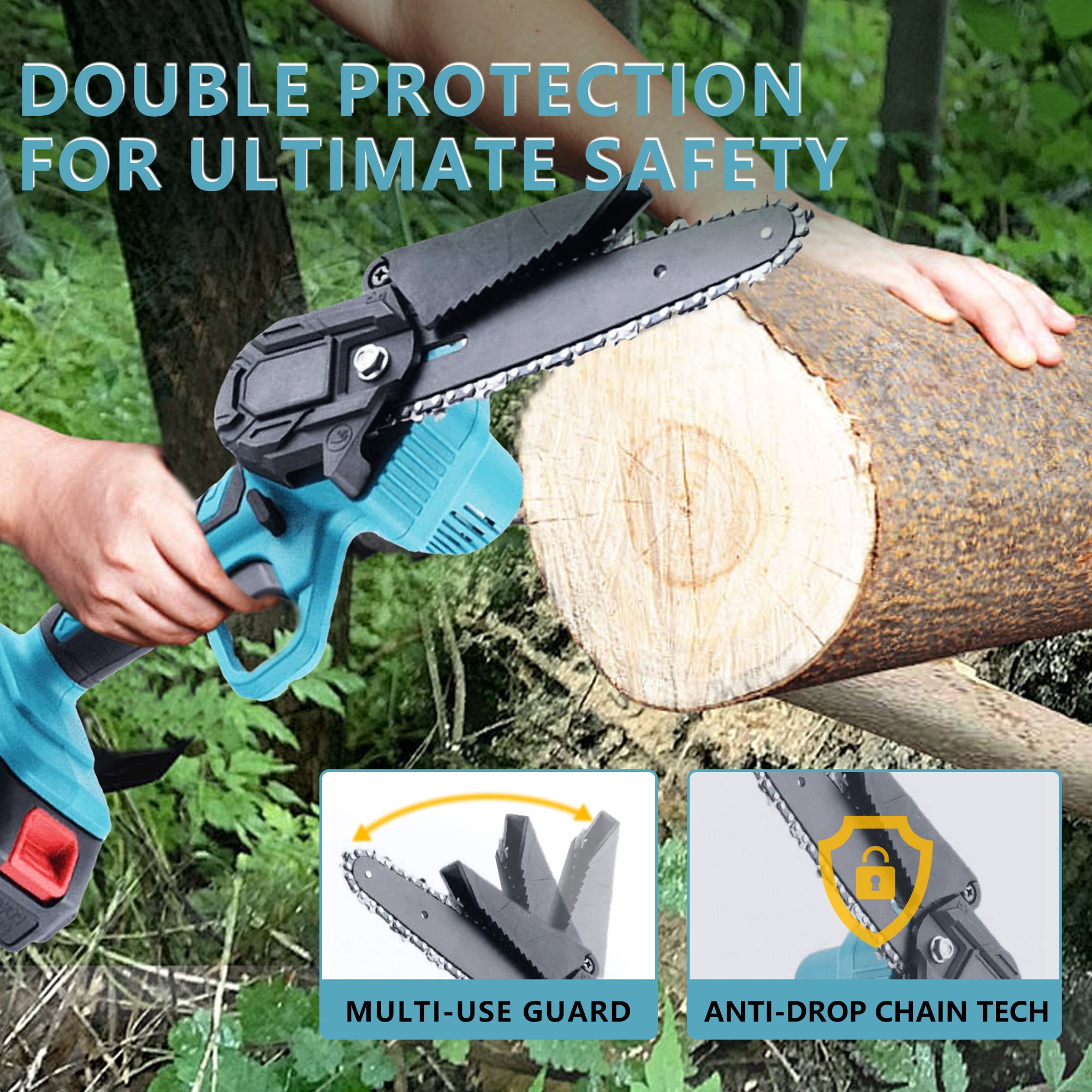 Mini Chainsaw Cordless 6-Inch | Handheld Electric Chain Saw with 2 Batteries & Charger | for Tree Trimming, Wood Cutting, and Garden Care