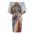 thumbnail image 4 of Western Cowboy Women's Off The Shoulder Ruffles Summer Wedding Guest Loose Casual Party Beach Dress, 4 of 9