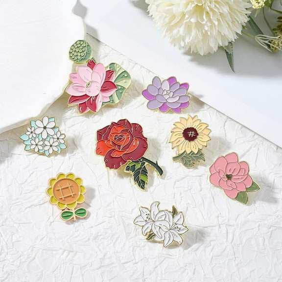 8Pcs 8 Styles Flower Enamel Pins Alloy Brooches for Backpack Clothes Mixed Color 26x20mm Colorful