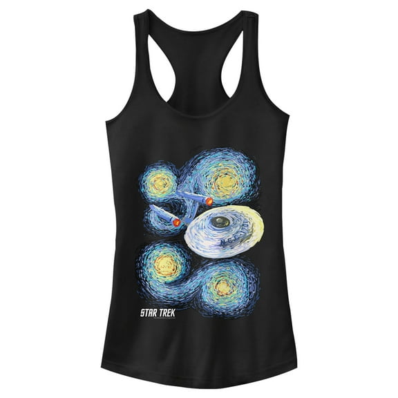 Junior's Star Trek Starry Night USS Enterprise  Racerback Tank Top Black 2X Large