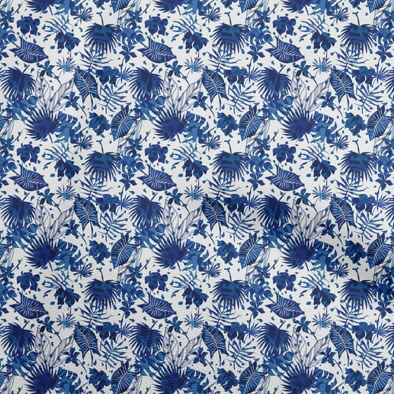 oneOone Polyester Spandex Blue Fabric Tropical Leaf Fabric For Sewing Printed Craft Fabric By The Yard 56 Inch Wide