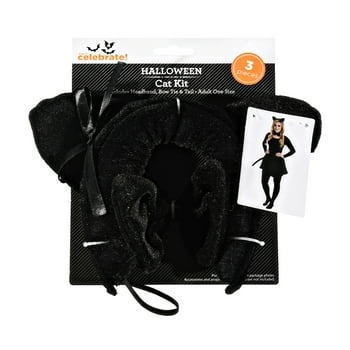 Way To Celebrate!  Halloween Female Black  Cat Kit for Adult, 3 Pieces/Set