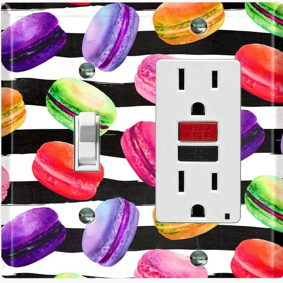 Metal Light Switch Plate Cover Colorful Macaroon Dessert Black White Stripes CAK013