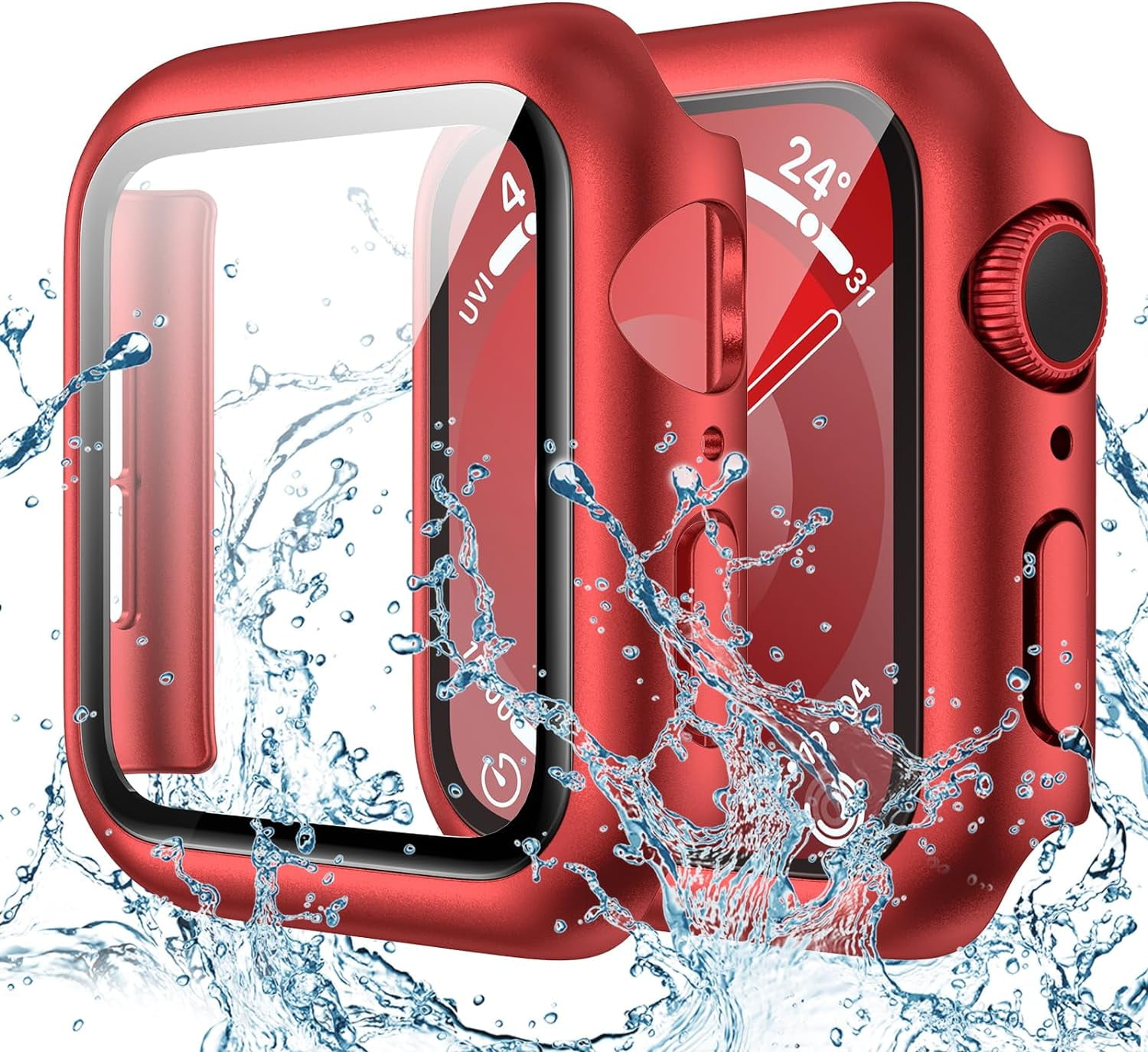 XiHAMA Waterproof Screen Protector Case Compatible with Apple Watch Series 6/5/4/SE 44mm, Hard Bumper with Tempered Glass for Watch Cover