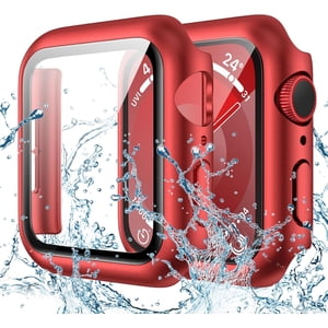 XiHAMA Waterproof Screen Protector Case Compatible with Apple Watch Series 6/5/4/SE 44mm, Hard Bumper with Tempered Glass for Watch Cover