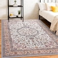 thumbnail image 2 of Jamfeel Area Rugs Vintage Floral Printed Washable Non-slip Carpets Foldable Thin Low Pile Rug for Living Room Bedroom 5'x8' Khaki, 2 of 7