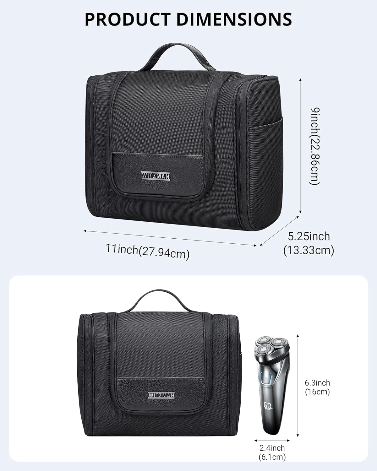 WITZMAN Toiletry Bag for Men Large Hanging Multi-Organization Bathroom Bag Water-Resistant Dopp Kit Shaving Bag Men(B690 Black)