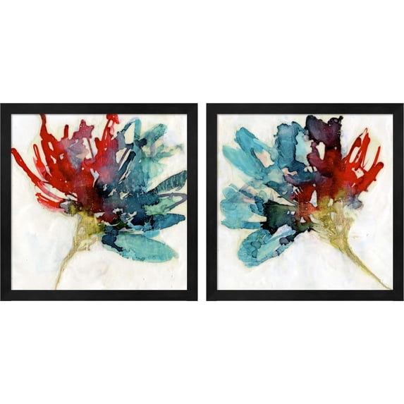Great Art Now Splashed Flower by Jennifer Goldberger, 2 Piece Framed Art Set Each 13"W x 13"H