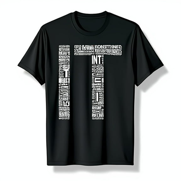 Black Short Sleeve T-Shirt with Unique IT Design in White Text Casual Fit