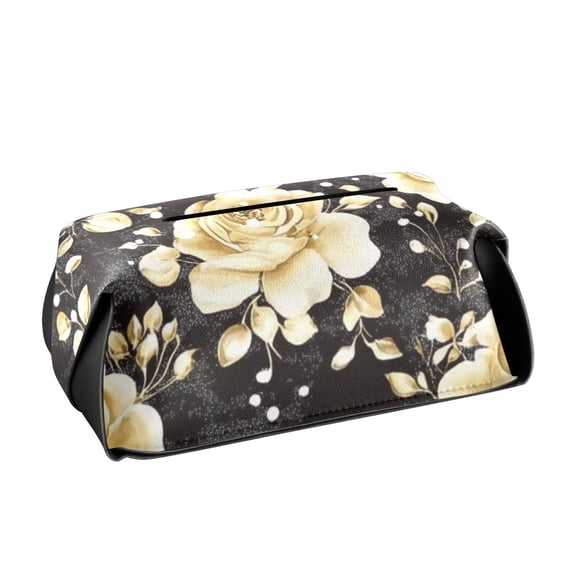 Elegant Gold Rose Tissue Box Cover Leather Square Rectangle Tissue Box Holder for Bathroom Living Room Desk Office Decor