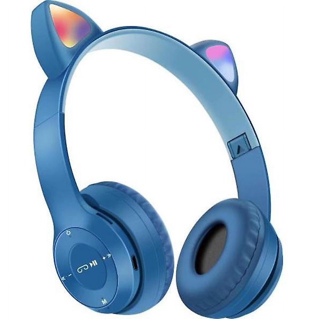 large Auriculares con Oreja De Gato Bluetooth 5.0 para Niños Auriculares Inalámbricos Estéreo Plegables Montados En La Cabeza con Micrófono Luz Led Y Control De Volumen Compatible