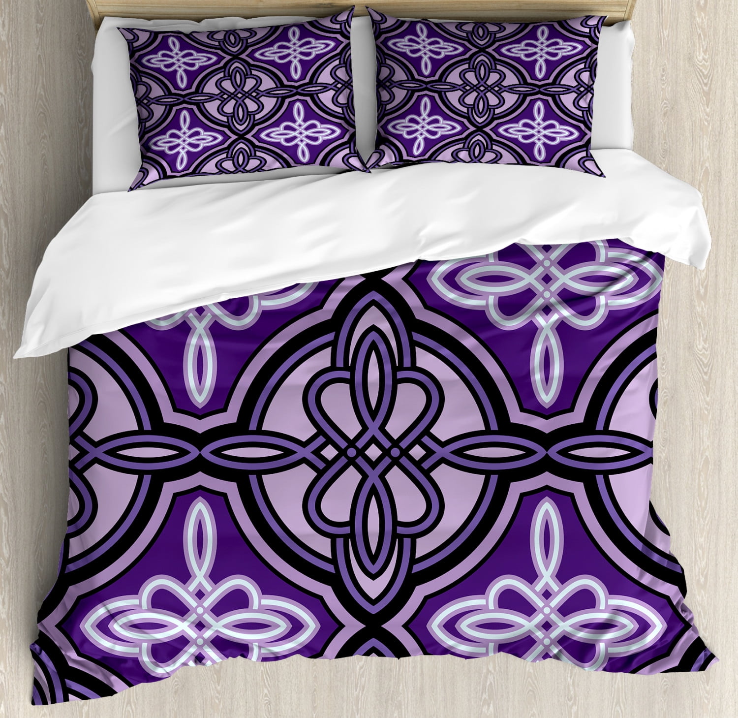 Celtic Duvet Cover Set, Ethnic Unique Celtic Knot Figures with Swirling