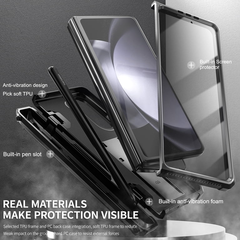 trojan vibrating ring tandem ELEHOLD Samsung Galaxy Z Fold 3 Rugged Phone Case with Screen Protector,  Kickstand, Pen Slot, Shockproof, Black main image 0