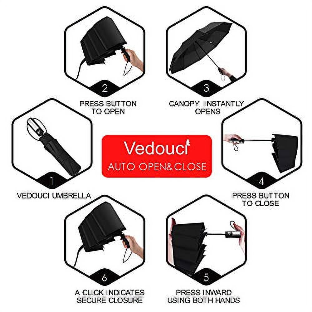 Vedouci Folding Umbrella 10 Ribs Compact Travel Umbrella with Teflon Coating, Automatic Umbrellas Anti UV Coating Folding Umbrellas,Black - image 3 of 5