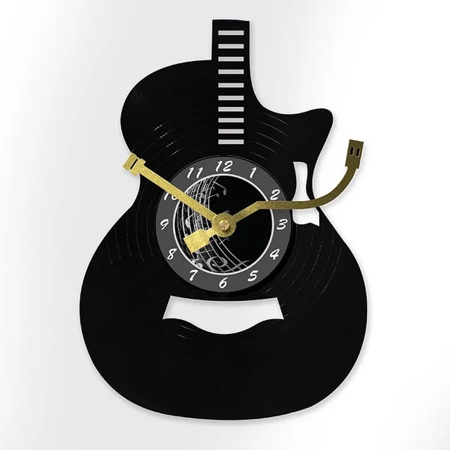 Reloj de pared con forma de guitarra, diseño retro de disco de vinilo, 30 cm