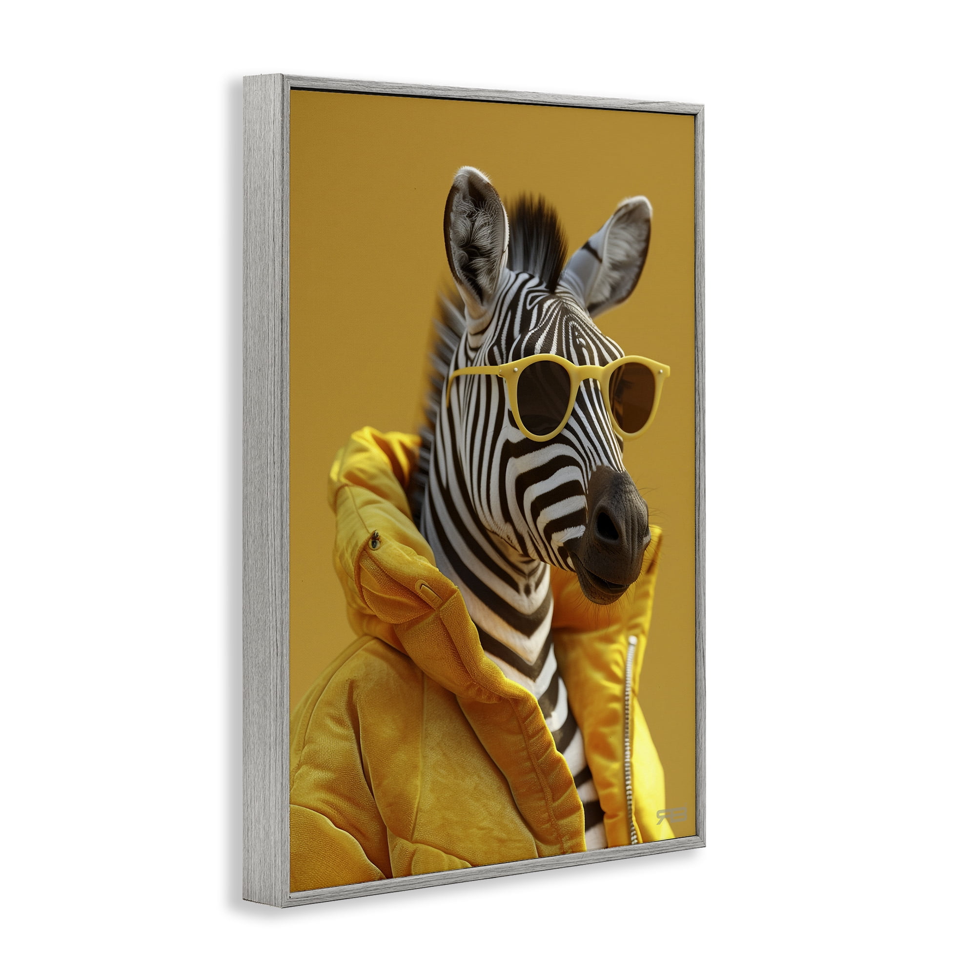 Stupell Industries Bold Zebra in Yellow Animals & Insects Painting Gray Framed Art Print Wall Art, 16 x 24