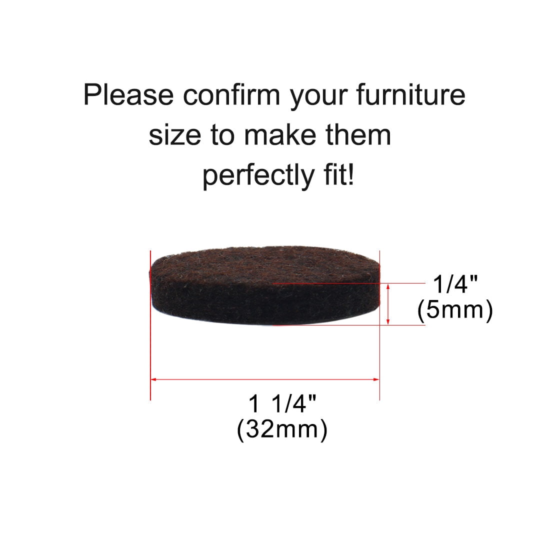 Unique Bargains 100Pcs Furniture Felt Pads Round 1 1/4" Non Slip Reduce Noise Chair Leg Pad Brown