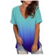 thumbnail image 1 of Blusa de manga corta holgada informal con cuello en V y degradado para mujer, 1 of 6