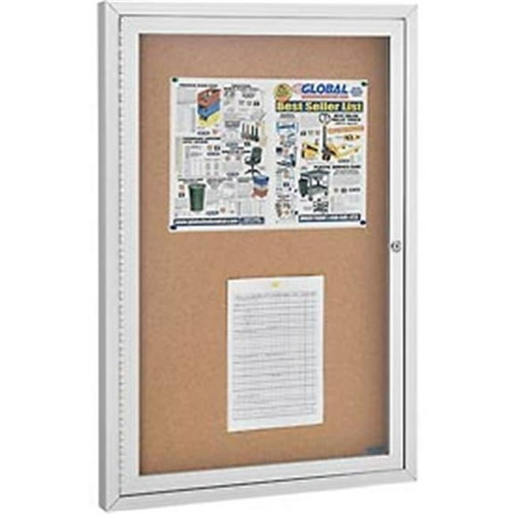 Enclosed Bulletin Board - Cork - Aluminum Frame - 24 x 36 in. - 1 Door, Natural
