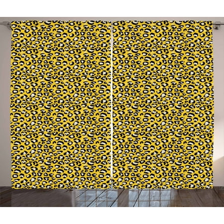 Leopard Print Curtains 2 Panels Set Hand Drawn Style Wild African Cat Skin Pattern Animal Camouflage Window Drapes For Living Room Bedroom 108w X