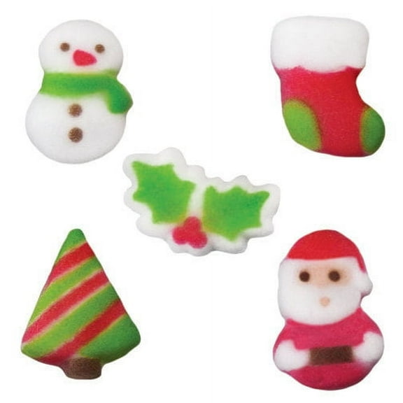 Christmas Cuties Assortment Sugar Decorations Toppers Party Favors Cookie Cupcake Cake 12 Count