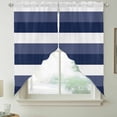 thumbnail image 5 of Navy Blue White Striped Kitchen Window Curtains, Swag Curtains Valance for Bedroom Living Room Bathroom, Farmhouse Stripes Rod Pocket Window Treatment Curtain Block Drapes 2 Panels 36"x45", 5 of 6