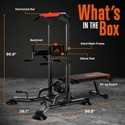 SQUATZ Pull-Up Dip Station - Your All-in-One Power Tower Gym and Chin-Up Bar Stand with Collapsible Bench for Home Exercise and Bench Press