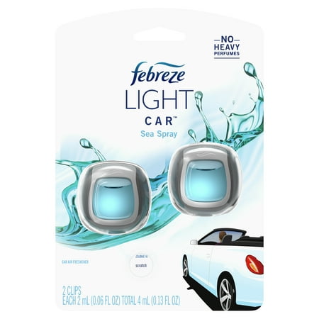 Febreze Light Car Odor-Eliminating Car Freshener Vent Clip Sea Spray, .06 oz, 2 Pk