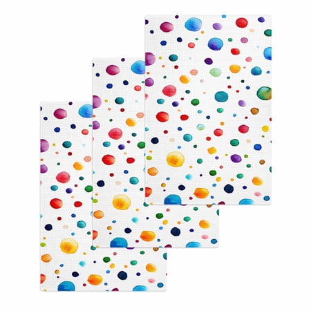 Colorful Polka Dot Hand Towels Set Waffle Weave Kitchen Towels 3 Pieces Microfiber Hair Face Bath Tea Towel Absorbent Quick Drying Cleaning Dish Cloths Rainbow Color Polka Dots Abstract 15.7 x23.6