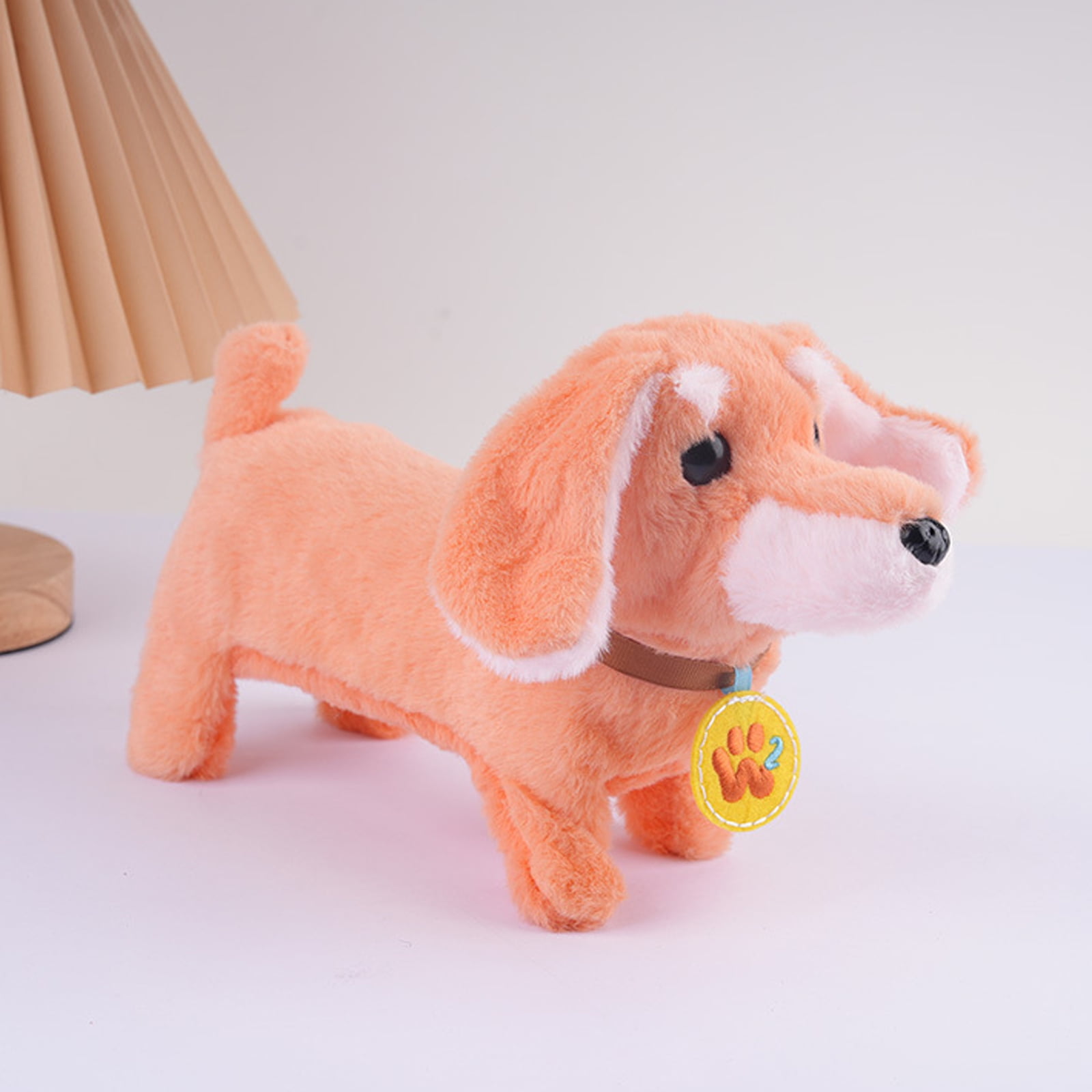 Wizlet Interactive Electric Dachshund Plush Toy, Walking Barking Wagging Tail Puppy Stuffed Dog, Animated Pet Toy-Orange