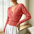 thumbnail image 5 of Sevevn Women's Wrap V-Neck Cropped Knit Sweater Long Sleeve Casual Tops, 5 of 8