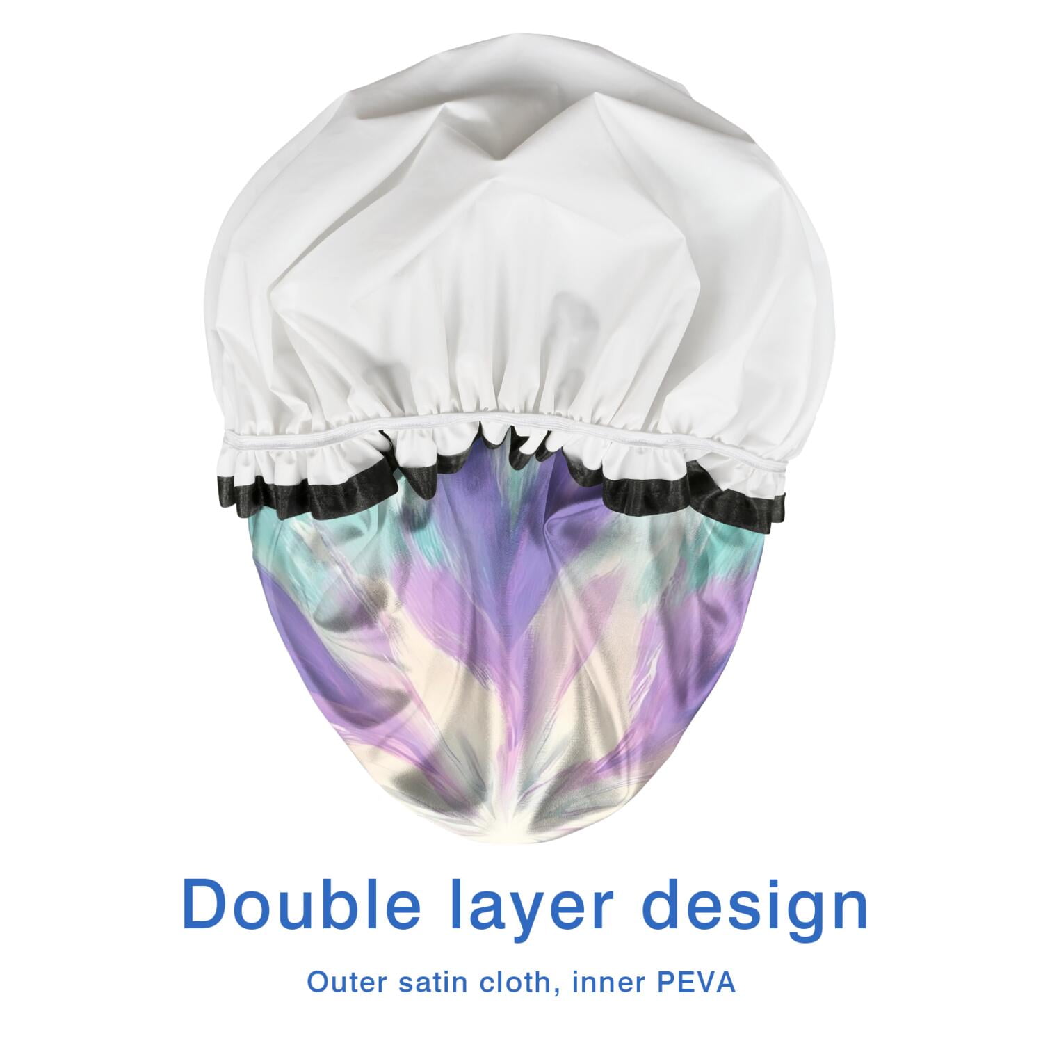 Shower Caps,Tie Dye Pattern Waterproof Shower Cap for Women 4 Pieces,Double Reusable Hair Cover for Shower PEVA Elastic Stretch Hem