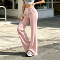 thumbnail image 5 of Stralyhd Wide Leg Pants for Women Casual Loose Fleece Flowy Pants Plaid Travel Work Elastic Waist Lounge Trousers with Pockets Light pink M, 5 of 5