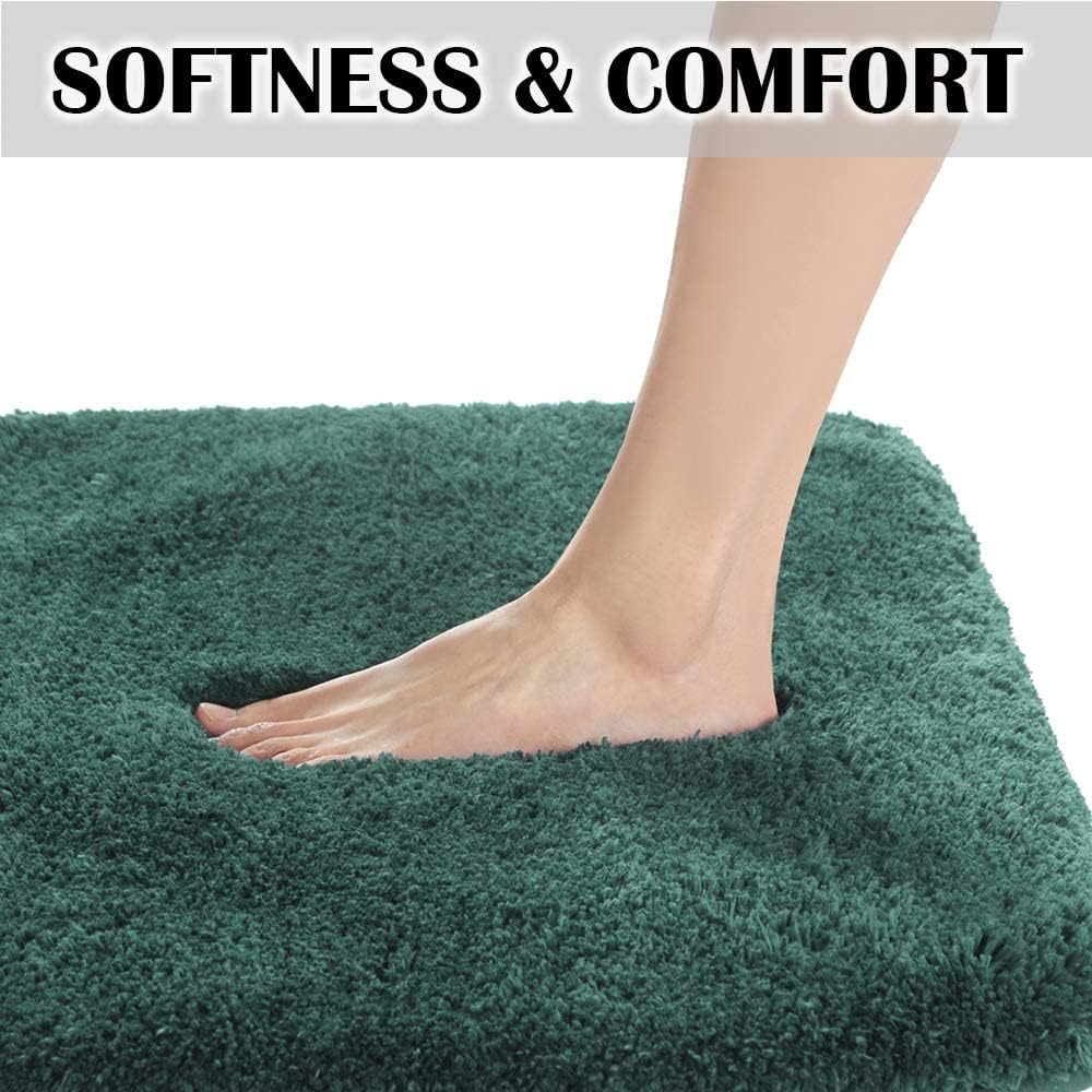 Bathroom Contour Rug Non Slip Bath Mat Water Absorbent Soft Microfiber Shaggy Bathroom Mat Machine Washable Bath Rug for Bathroom Thick Plush U Shape Toilet Rug (20 x 24, Hunter Green)