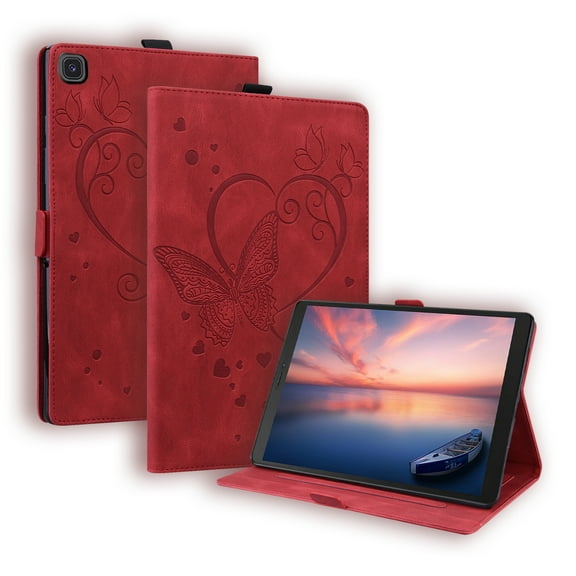 Dteck Case for Samsung Galaxy Tab A 8.0" SM-T290 T295 (2019 Released) 8-inch,Shockproof Butterfly PU Leather Patterned Card Holder Wallet Folio Rubber Kickstand Hybrid Cover,Red